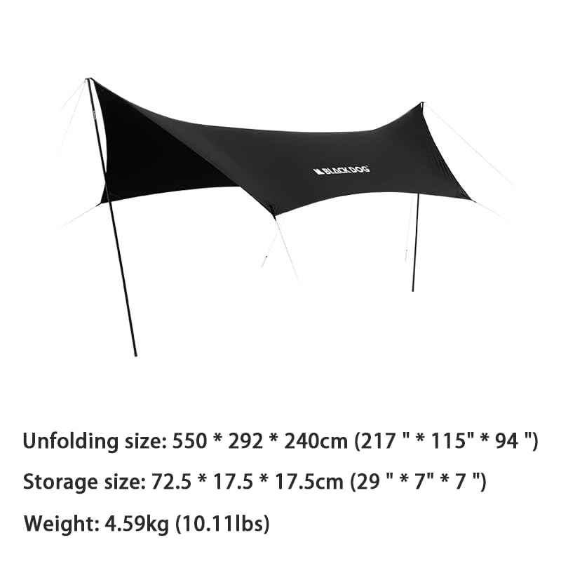windhike Blackdog Camping Tarp with Poles, 18x9.5 Ft Large Waterproof Camping Tent Canopy, 6-10 Person PU3000mm Shade Awning for Car Camp, Hammock Rain Fly, Outdoor, Picnic Backpacking - Image 2