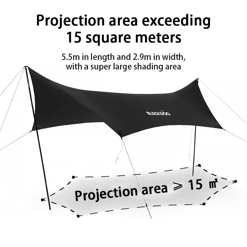 windhike Blackdog Camping Tarp with Poles, 18x9.5 Ft Large Waterproof Camping Tent Canopy, 6-10 Person PU3000mm Shade Awning for Car Camp, Hammock Rain Fly, Outdoor, Picnic Backpacking - Image 4