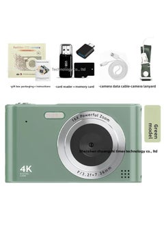 High-definition Digital Camera CCD Student Party Campus Card Machine Photo Video Retro Travel Gift-Color:H15 Green (hd Large Screen) + 32g Memory Card + Card Reader + Android Otg Adapter