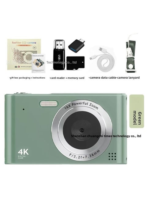 High-definition Digital Camera CCD Student Party Campus Card Machine Photo Video Retro Travel Gift-Color:H15 Green (hd Large Screen) + 32g Memory Card + Card Reader + Android Otg Adapter