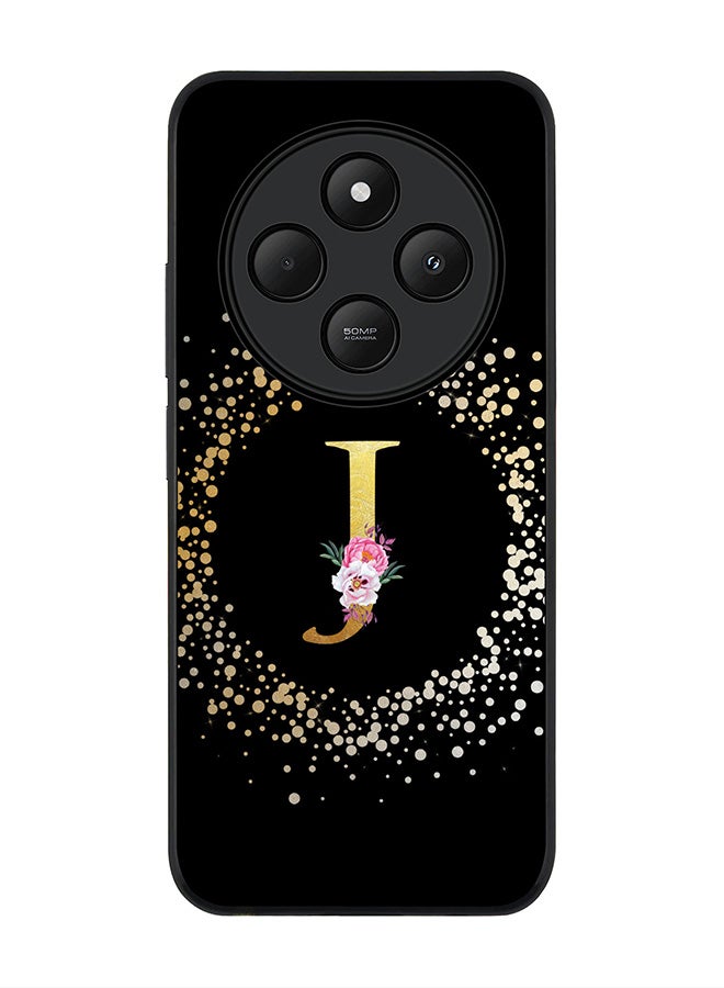 Stylizedd For Xiaomi Redmi 14C / 14R Case,Slim fit Camera Protection, Shockproof Thin Phone cover - Custom Monogram Floral - J ( Black ) - Image 1