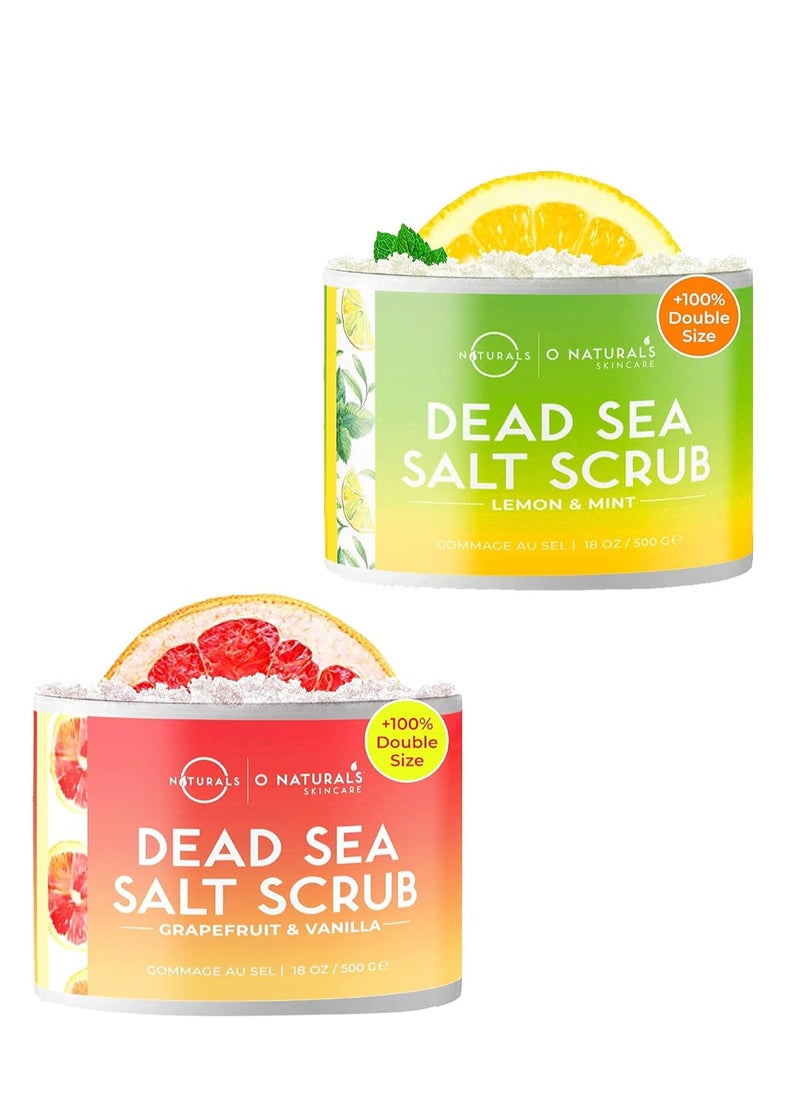 O Naturals O Naturals Lemon Scrub & Grapefruit Exfoliating Dead Sea Salt Scrub Bundle 18 Ounce Each.  - Image 1