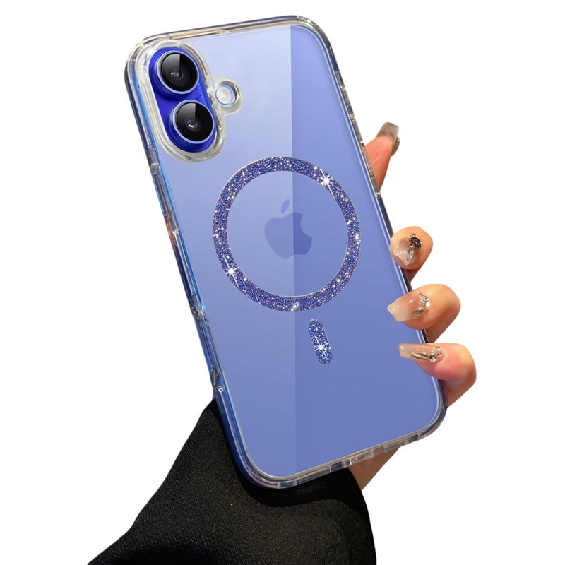 VONZEE Compatible for iPhone 16 6.1'' Case Glitter Ring Cute Shiny Colorful Bling Case (Compatible with Magsafe) Transparent PC+TPU Glossy Shiny Cover for Girls Women,Blue - Image 1