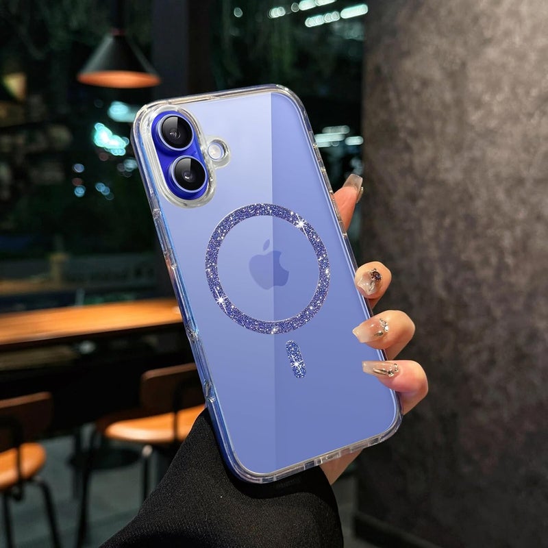 VONZEE Compatible for iPhone 16 6.1'' Case Glitter Ring Cute Shiny Colorful Bling Case (Compatible with Magsafe) Transparent PC+TPU Glossy Shiny Cover for Girls Women,Blue - Image 4