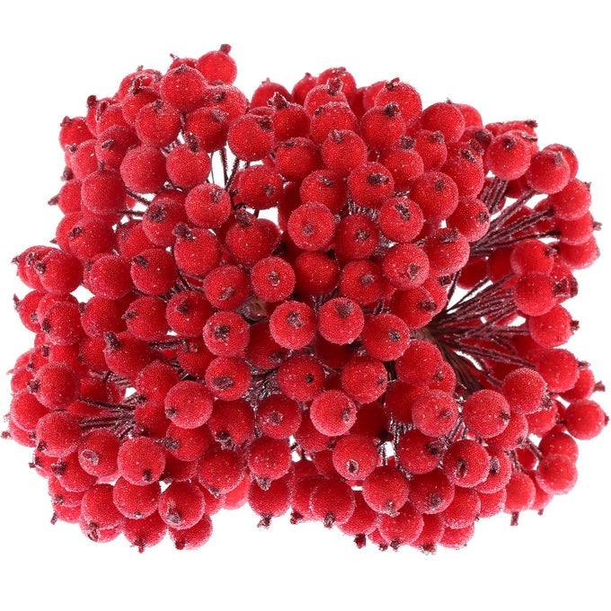 400 PIECES ARTIFICIAL BERRY STEMS FROSTED HOLLY 12 MM FAKE SIMULATION MINI BERRY FLOWER FRUIT FOR CHRISTMAS TREE DECOR WREATH DIY WEDDING PARTY FAVORRED