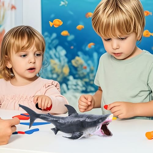 kukifun لعبة سمكة الميجالودون 11" كوكيفون، شكل حيوان بحري عملاق واقعي بفك متحرك لهدايا حفلات الأطفال، تزيين كعكة، مجموعة لعب في الحمام - Image 4