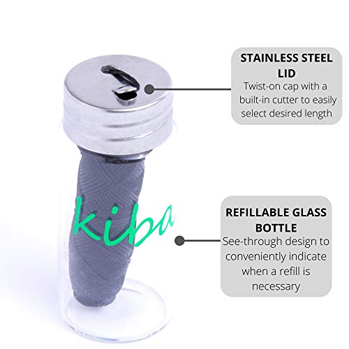 Kiba Bamboo Charcoal Floss w/Reusable Floss Container 5 pc Kit (1 Glass Floss Container + 4x30m Dental Floss Refills) - Eco Friendly Floss w/Candelilla Wax - Mint - Vegan - Image 3