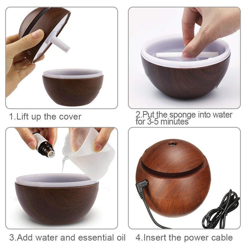 Welofy Welofy Mini Wooden Air Humidifiers Aromatherapy Ultrasonic Humidifier Oil Aroma Diffuser USB Purifier Color Changing Led Touch Switch Atomization Humidifier for Home Office and Car  - Image 3