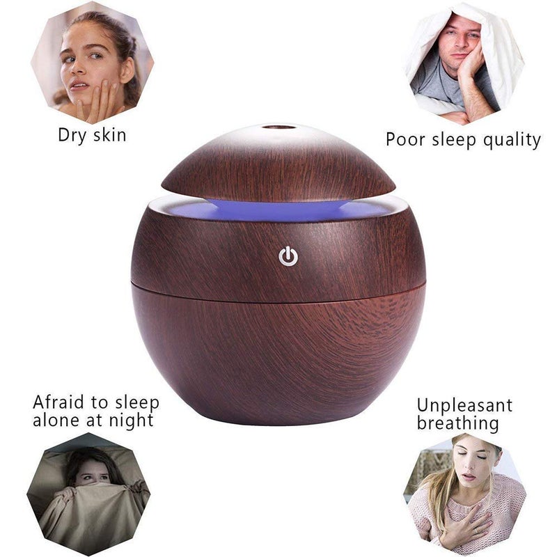 Welofy Welofy Mini Wooden Air Humidifiers Aromatherapy Ultrasonic Humidifier Oil Aroma Diffuser USB Purifier Color Changing Led Touch Switch Atomization Humidifier for Home Office and Car  - Image 2
