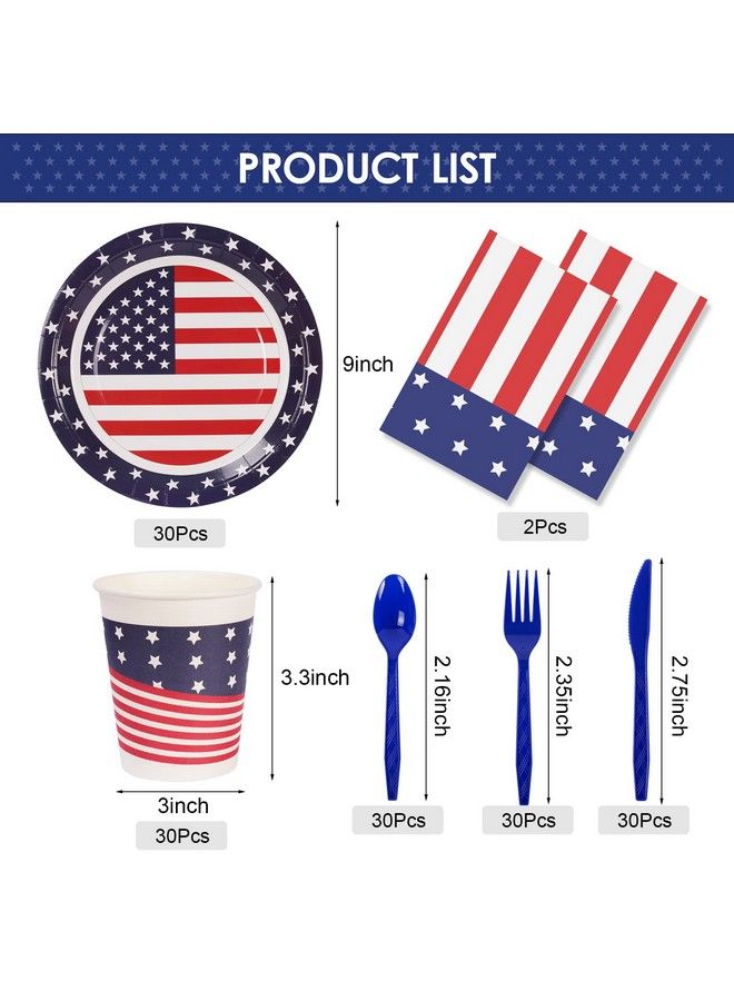 Childom Patriotic Party Supplies152Pcs American Flag Themed Party Set4Th Of July Decorationsamerican Flag Tablecloths4Th Of July Plates Cupsred White And Blue Decor For Fourth Of July Party Outdoor - Image 3