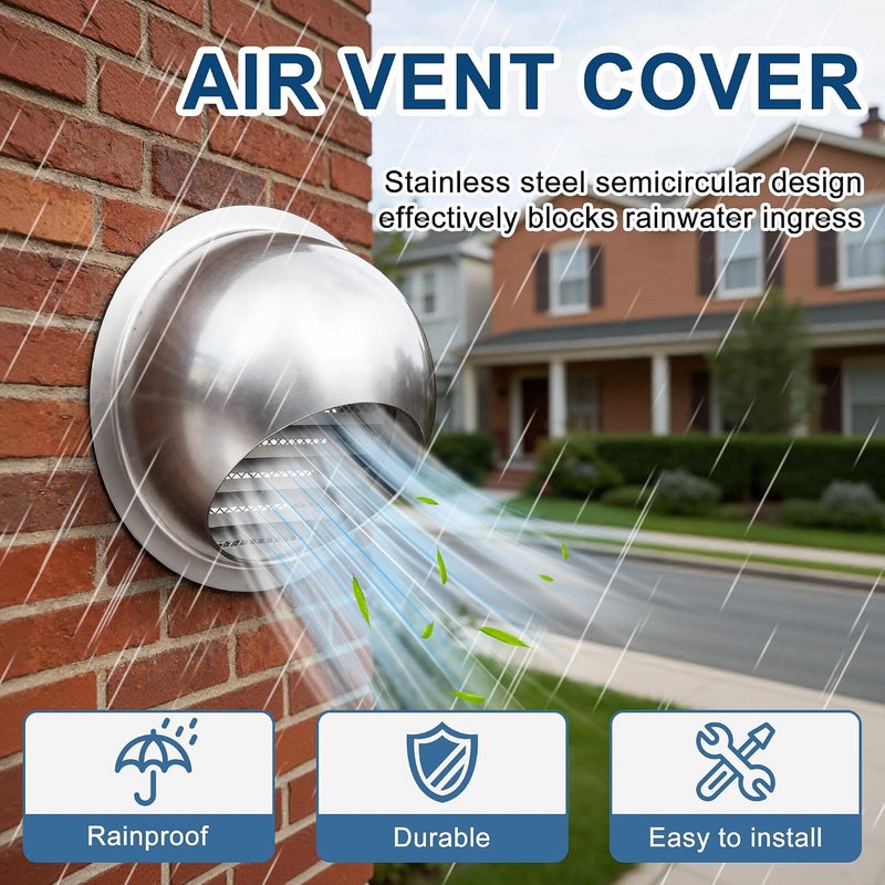 3 Inch/75mm Dryer Vent Cover Stainless Steel Round Air Ventilation Dryer Exhaust Vent Wall Vent Cover Ventilation Grill Hood - Image 4