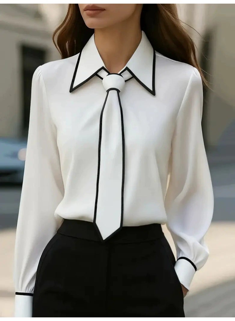 general Women Bow Tie Neck Blouse Long Sleeve Shirt Elegant Business Casual Dressy Top for Office Work - Image 1