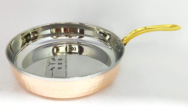 KBB Steel and Copper Serving Pans with Brass Handle Fry PAN Large - Image 1