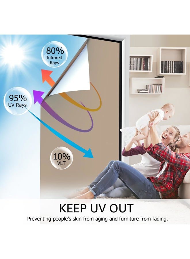 HIDBEA One Way Mirror Window Film, Daytime Privacy Sun Blocking Reflective Window Film Static Cling Heat Control Window Tinting Film for Home and Office, Brown Silver, 35.4 x 393.7 Inch - Image 2