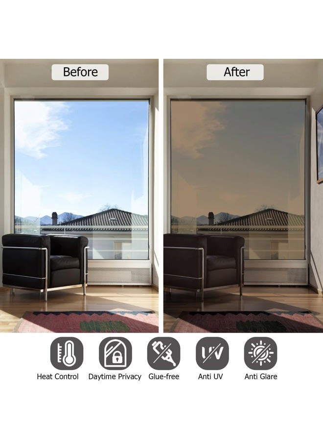 HIDBEA One Way Mirror Window Film, Daytime Privacy Sun Blocking Reflective Window Film Static Cling Heat Control Window Tinting Film for Home and Office, Brown Silver, 35.4 x 393.7 Inch - Image 3