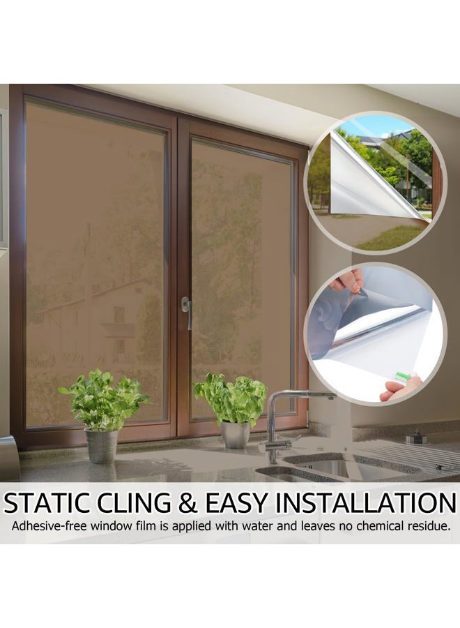 HIDBEA One Way Mirror Window Film, Daytime Privacy Sun Blocking Reflective Window Film Static Cling Heat Control Window Tinting Film for Home and Office, Brown Silver, 35.4 x 393.7 Inch - Image 5