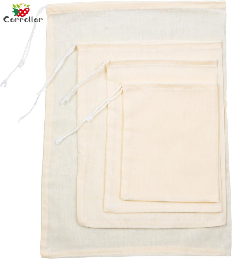 Carrollar 4Pack Nut Milk Bags,4 Sizes Unbleached Cotton Cheesecloth Bags,Food Strainer Bags,Reusable Muslin Strainer Bags for Yogurt,Juice,Wine,Cheese making(5x6.3"/6x8"/8x10"/10x14") - Image 2