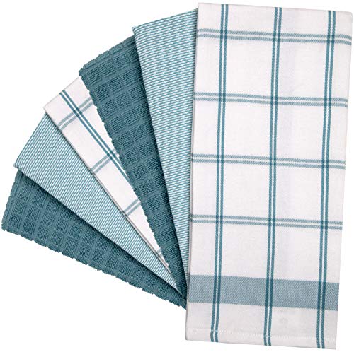 Bumble Towels Premium Kitchen Towels (20”x 28”, 6 Pack) | Large Cotton Dish Towels | Flat & Terry Highly Absorbent Kitchen Linen Set with Hanging Loop | Teal Check - Image 3