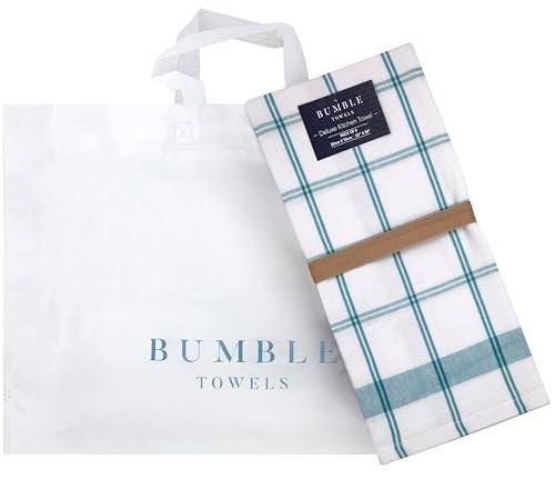Bumble Towels Premium Kitchen Towels (20”x 28”, 6 Pack) | Large Cotton Dish Towels | Flat & Terry Highly Absorbent Kitchen Linen Set with Hanging Loop | Teal Check - Image 5