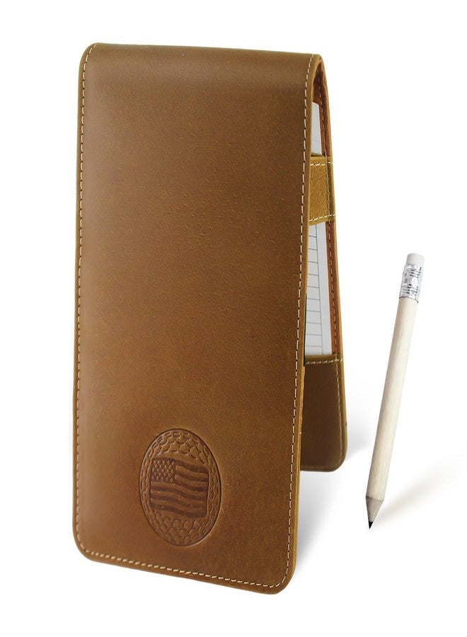 iSamzan Real Leather Golf Scorecard Holder: USA Genuine Crazy Horse Leather Golf Yardage Book Cover with 4 Scorecard 1 Pencil - Golf Notebook Back Pocket Cool Golf Gifts for Father Him Golfers Men Dad - Image 1
