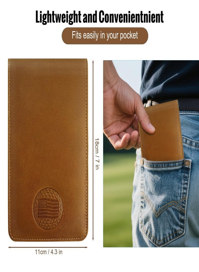 iSamzan Real Leather Golf Scorecard Holder: USA Genuine Crazy Horse Leather Golf Yardage Book Cover with 4 Scorecard 1 Pencil - Golf Notebook Back Pocket Cool Golf Gifts for Father Him Golfers Men Dad - Image 4