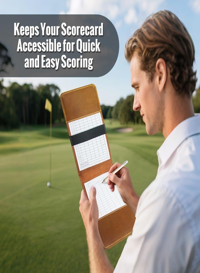 iSamzan Real Leather Golf Scorecard Holder: USA Genuine Crazy Horse Leather Golf Yardage Book Cover with 4 Scorecard 1 Pencil - Golf Notebook Back Pocket Cool Golf Gifts for Father Him Golfers Men Dad - Image 5