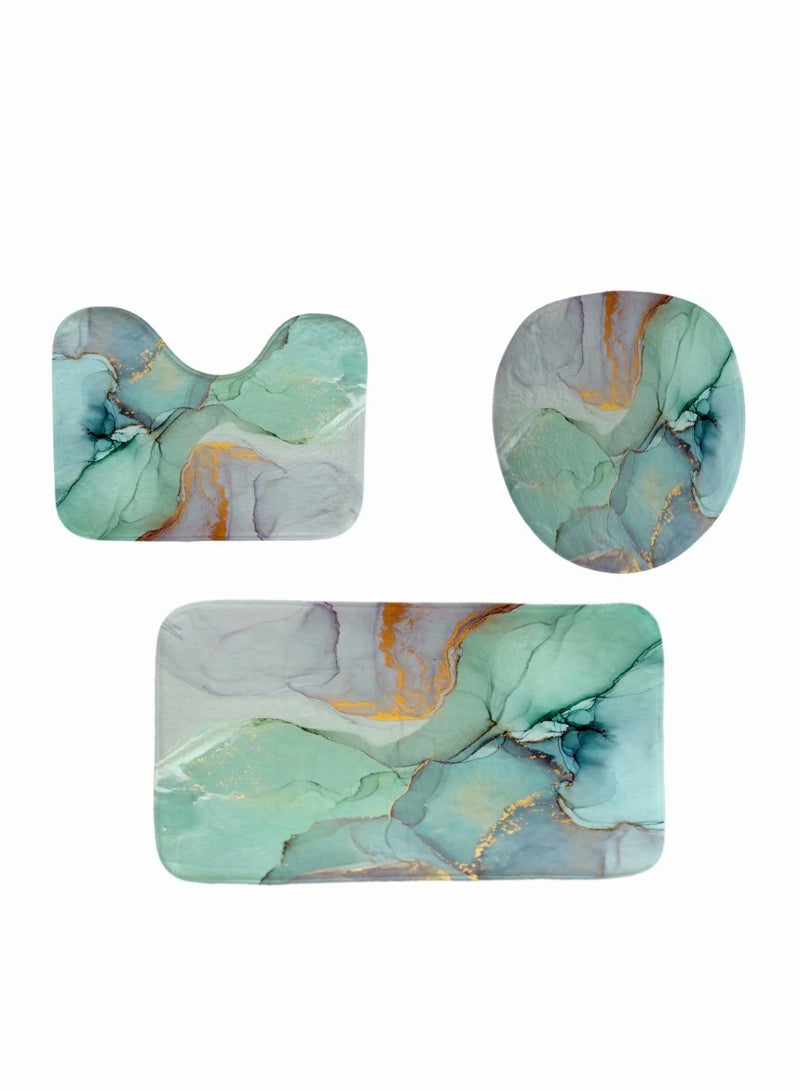 Y&D Shower Curtain Sets with Rugs 4 Pcs Green Jade Abstract Texture Stripes Colorful Ink Paint Machine Washable Digital Printing Bathroom Decor - Image 3