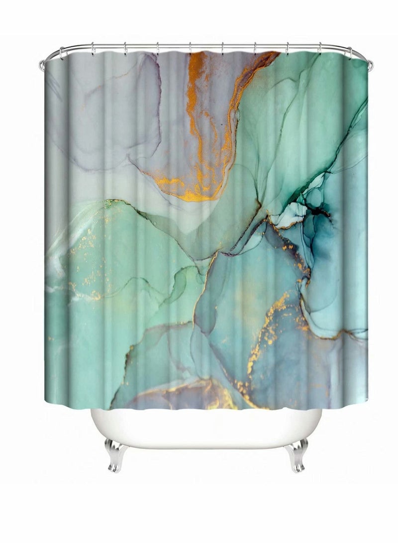 Y&D Shower Curtain Sets with Rugs 4 Pcs Green Jade Abstract Texture Stripes Colorful Ink Paint Machine Washable Digital Printing Bathroom Decor - Image 5