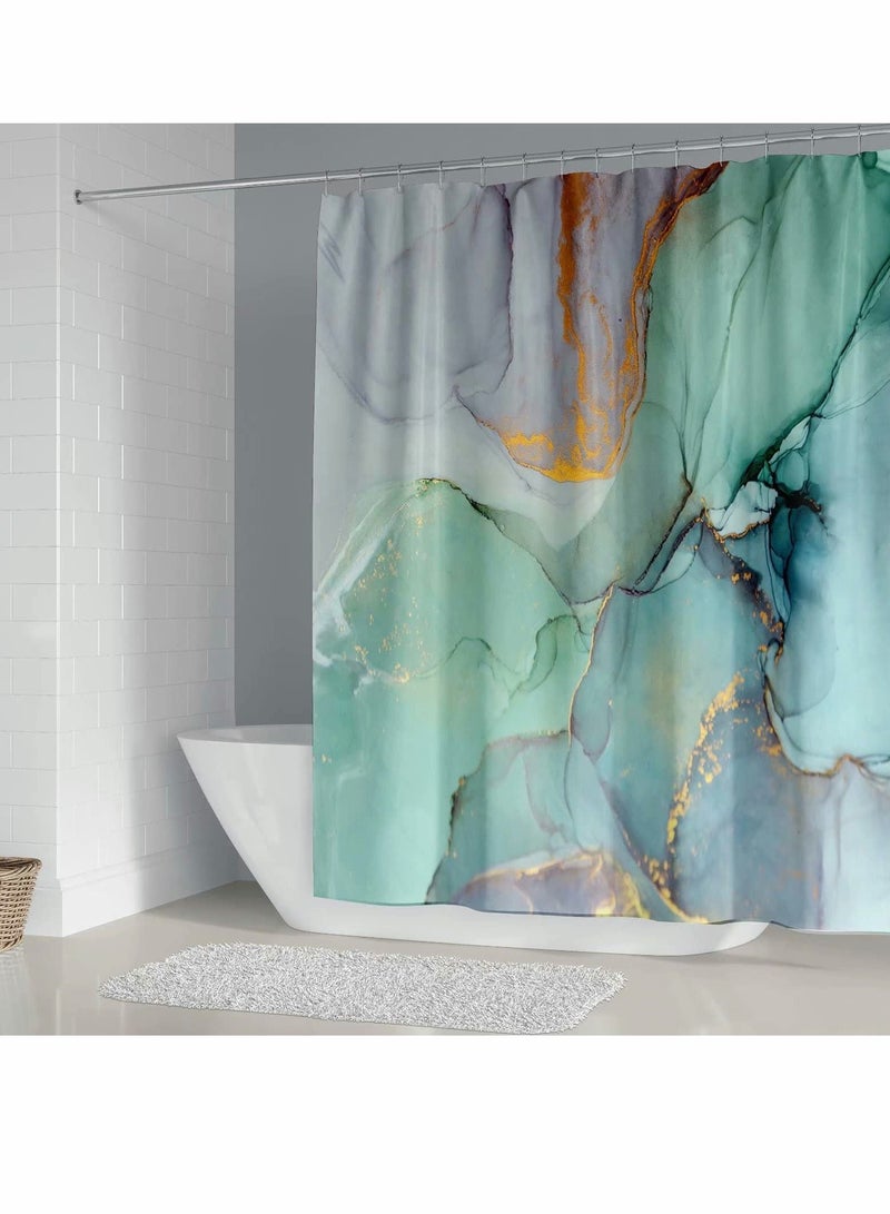 Y&D Shower Curtain Sets with Rugs 4 Pcs Green Jade Abstract Texture Stripes Colorful Ink Paint Machine Washable Digital Printing Bathroom Decor - Image 4