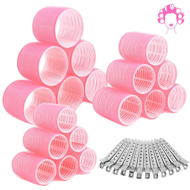 Elaur 24 Pcs Hair Rollers & Clips, Self Holding Hair Curlers with Clips, Large Rollers for Hair Set, Self Grip Roller for Long Medium Short Hair Volume Salon (PinkRose)