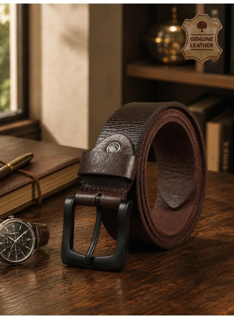 TEAKWOOD Teakwood Genuine Leather Belt for Men | Deep Brown Textured Casual & Formal Belt | Matte Black Pin Buckle | Adjustable Size | Durable Premium Finish | Ideal for Jeans, Trousers & Daily Wear