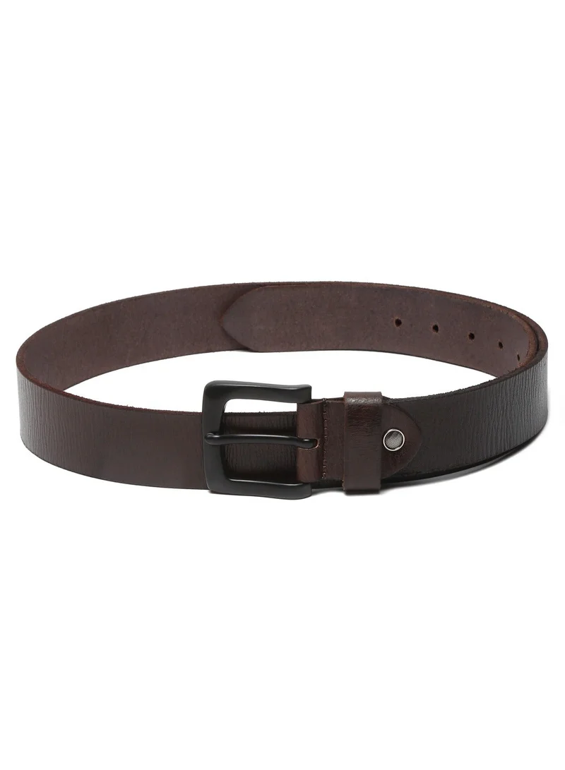 Teakwood Dark brown Teakwood Genuine Leather Belt for Men | Deep Brown Textured Casual & Formal Belt | Matte Black Pin Buckle | Adjustable Size | Durable Premium Finish | Ideal for Jeans, Trousers & Daily Wear for Men | Best Price UAE