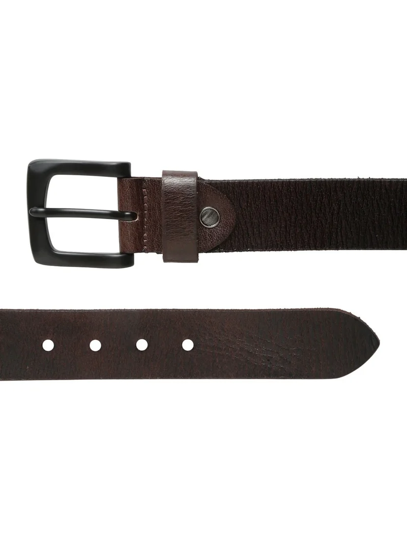 Teakwood Dark brown Teakwood Genuine Leather Belt for Men | Deep Brown Textured Casual & Formal Belt | Matte Black Pin Buckle | Adjustable Size | Durable Premium Finish | Ideal for Jeans, Trousers & Daily Wear for Men | Best Price UAE