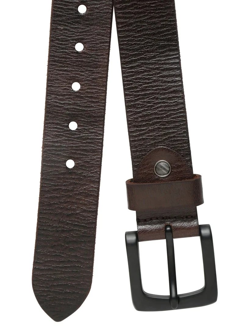 Teakwood Dark brown Teakwood Genuine Leather Belt for Men | Deep Brown Textured Casual & Formal Belt | Matte Black Pin Buckle | Adjustable Size | Durable Premium Finish | Ideal for Jeans, Trousers & Daily Wear for Men | Best Price UAE