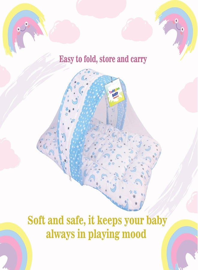 Toddylon for New Born Baby Bedding with Mosquito Net Cotton Foldable Bed (0-6 Months) Blue - Image 5