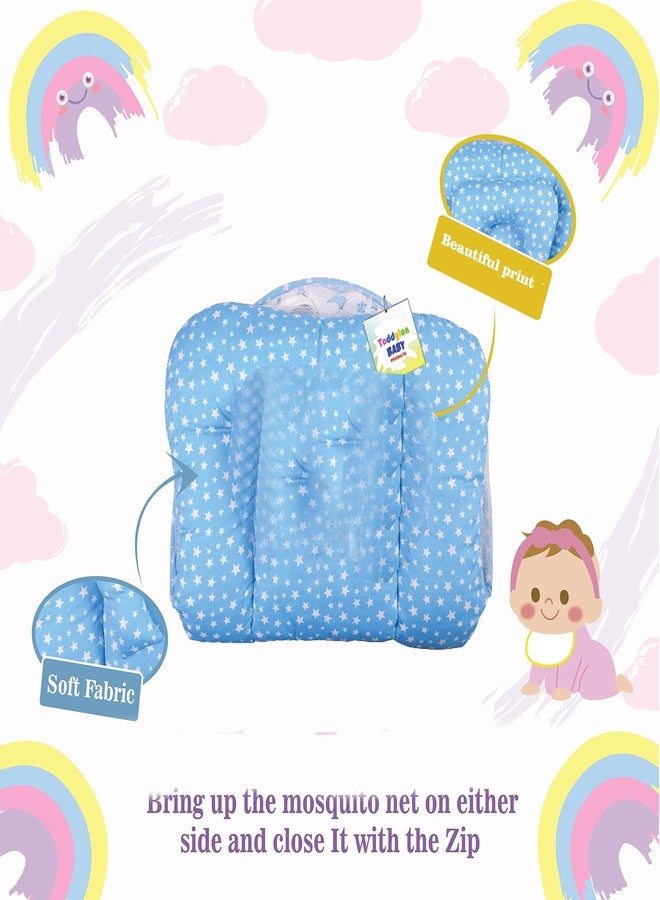 Toddylon for New Born Baby Bedding with Mosquito Net Cotton Foldable Bed (0-6 Months) Blue - Image 3