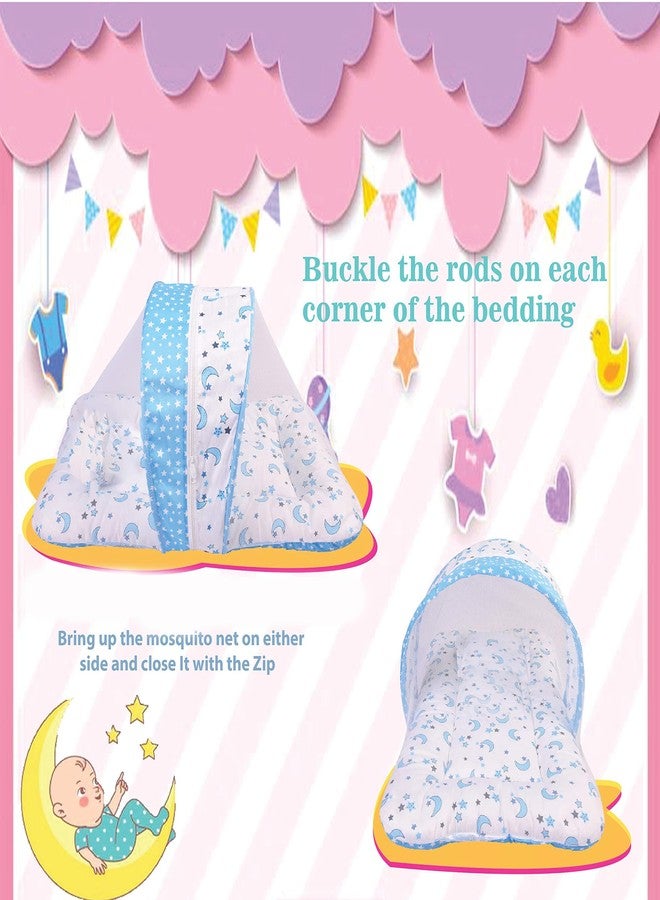 Toddylon for New Born Baby Bedding with Mosquito Net Cotton Foldable Bed (0-6 Months) Blue - Image 2