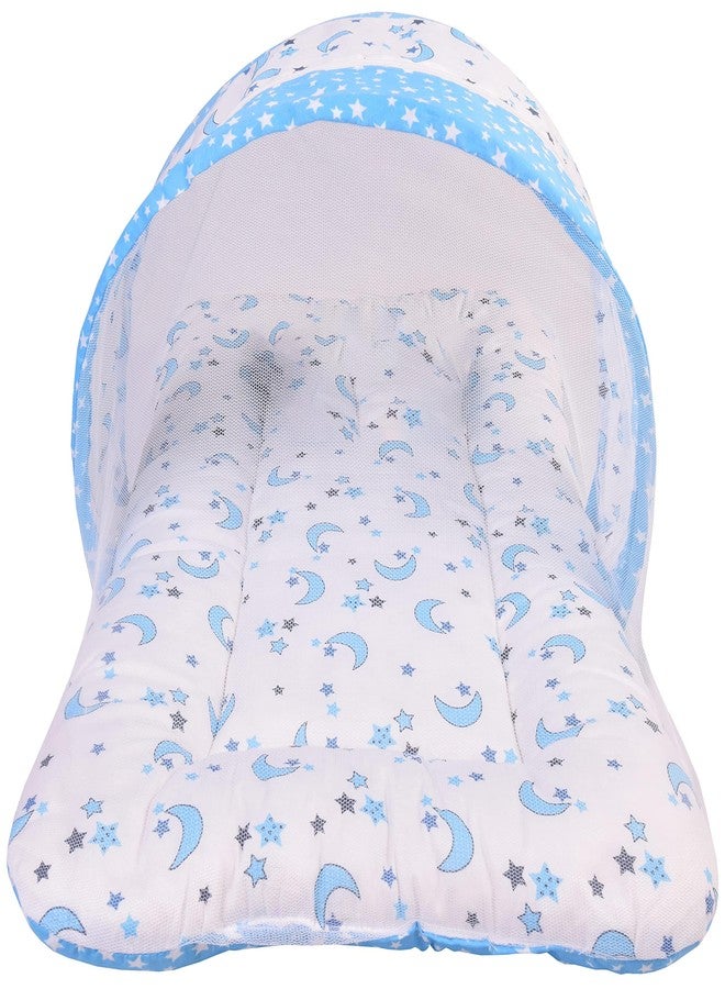 Toddylon for New Born Baby Bedding with Mosquito Net Cotton Foldable Bed (0-6 Months) Blue - Image 1