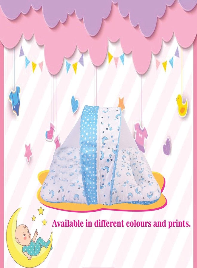 Toddylon for New Born Baby Bedding with Mosquito Net Cotton Foldable Bed (0-6 Months) Blue - Image 4