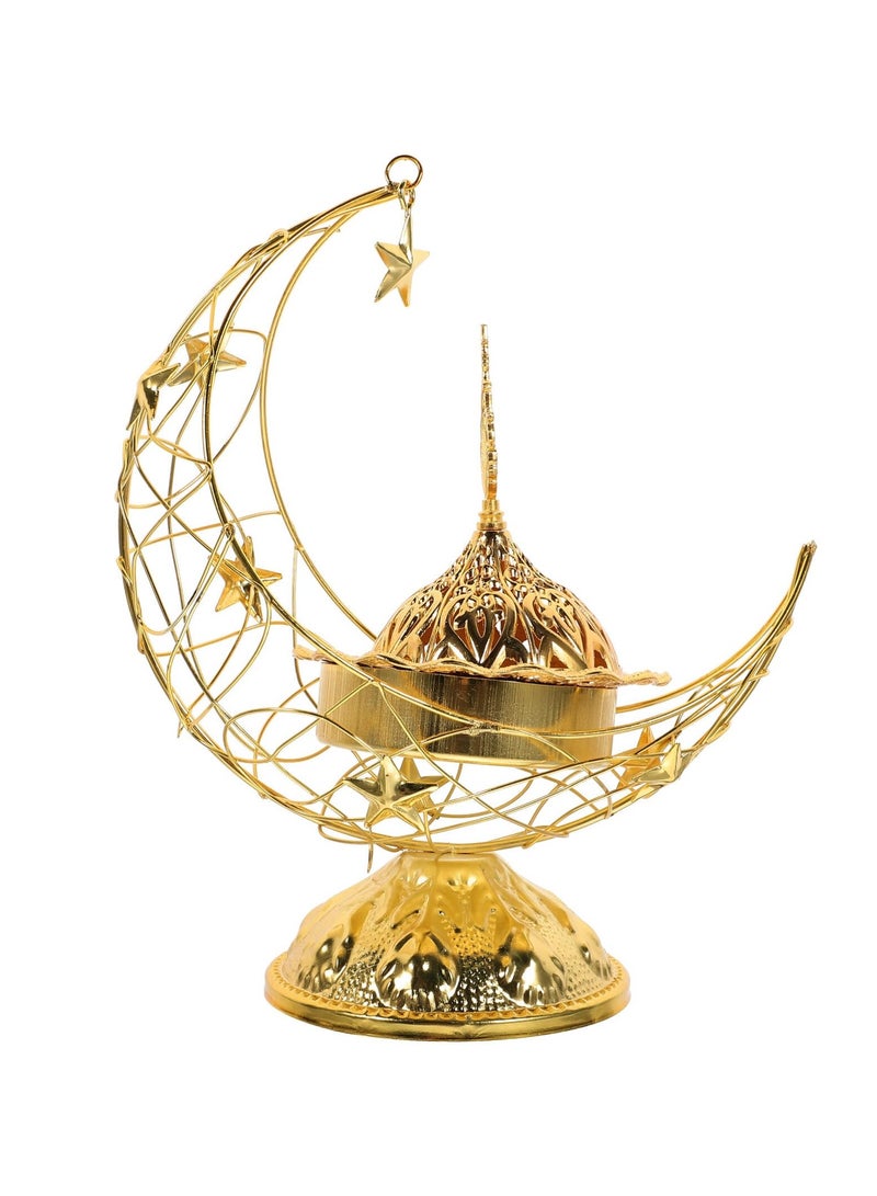 SYOSI موقد بخور SYOSI، موقد بخور على شكل هلال، حامل بخور داخلي للعلاج بالروائح، صندوق حرق العود للمسجد/المنزل/المكتب (ذهبي) - Image 1