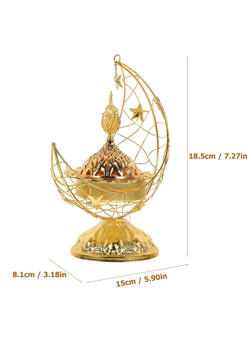 SYOSI موقد بخور SYOSI، موقد بخور على شكل هلال، حامل بخور داخلي للعلاج بالروائح، صندوق حرق العود للمسجد/المنزل/المكتب (ذهبي) - Image 4