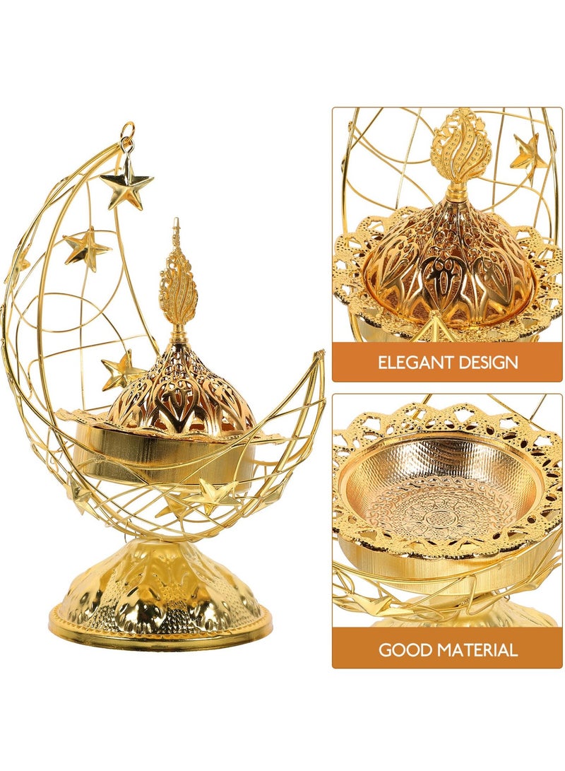 SYOSI موقد بخور SYOSI، موقد بخور على شكل هلال، حامل بخور داخلي للعلاج بالروائح، صندوق حرق العود للمسجد/المنزل/المكتب (ذهبي) - Image 2