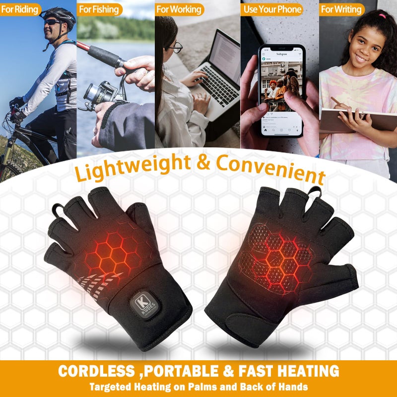 Kivdes Heated Gloves Fingerless for Women Man Rechargeable Electric Touchscreen Wearable Cold Winter Work Arthritis Pain Relief Hand Warmers Hot Compress Reusable (L) - Image 4