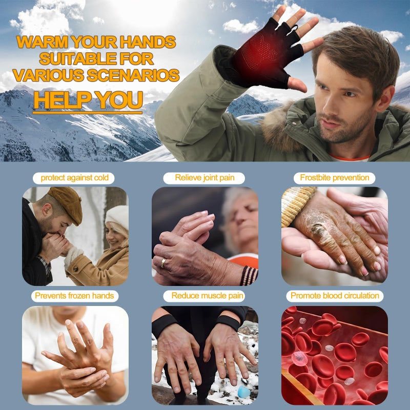 Kivdes Heated Gloves Fingerless for Women Man Rechargeable Electric Touchscreen Wearable Cold Winter Work Arthritis Pain Relief Hand Warmers Hot Compress Reusable (L) - Image 3