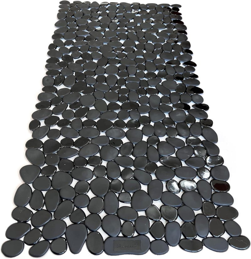 Tike Smart “Pebbles” Non-Slip Bathtub/Shower Mat 27.5”x14” Rectangular, Non-Toxic, Safe, Clean, Machine-Washable, Superior Grip & Drainage, Vinyl, for Smooth Floors ONLY, Opaque Black - Image 2