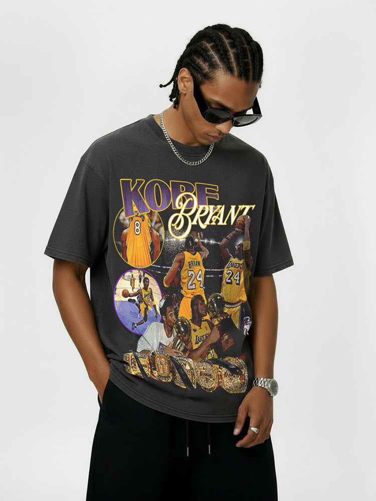 BC Kobe Black Mamba Kobe O''Neill Print Short Sleeve T-Shirt Vintage Washed Dressed Cotton Top - Image 5