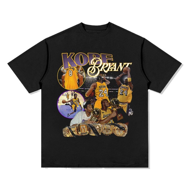 BC Kobe Black Mamba Kobe O''Neill Print Short Sleeve T-Shirt Vintage Washed Dressed Cotton Top - Image 2