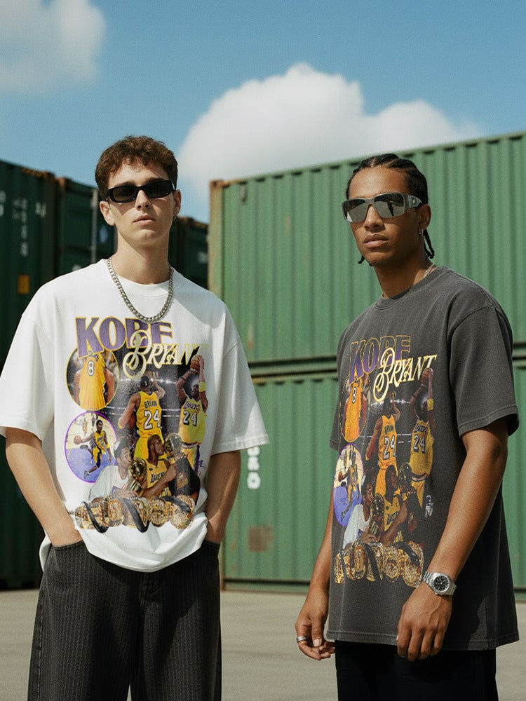 BC Kobe Black Mamba Kobe O''Neill Print Short Sleeve T-Shirt Vintage Washed Dressed Cotton Top - Image 3