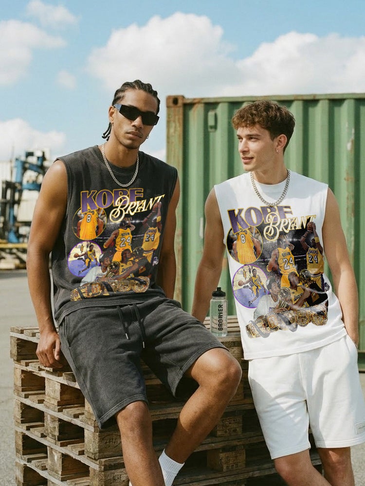 BC Kobe Black Mamba Kobe O''Neill Print Short Sleeve T-Shirt Vintage Washed Dressed Cotton Top - Image 4