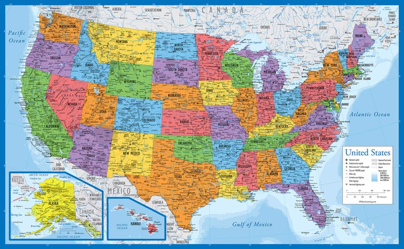 Palace Learning Laminated USA Map - 18" x 29" - Wall Chart Map of The United States of America - Made in The USA - Updated (Laminated, 18" x 29") - Image 1